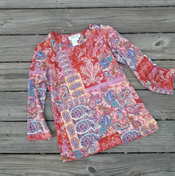 Long Sleeved Shirt Paisley Print Crew Neck Tshirt - Picture 3 of 13